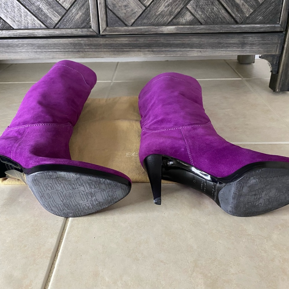 Sergio Rossi Purple Suede Leather Boots Size 37 - Picture 12 of 13